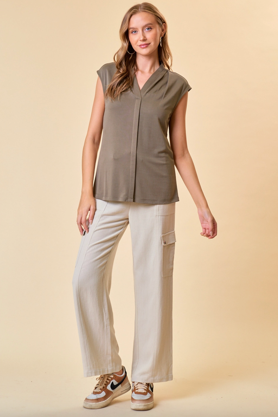 Leigh Pin-Tucked V-Neck