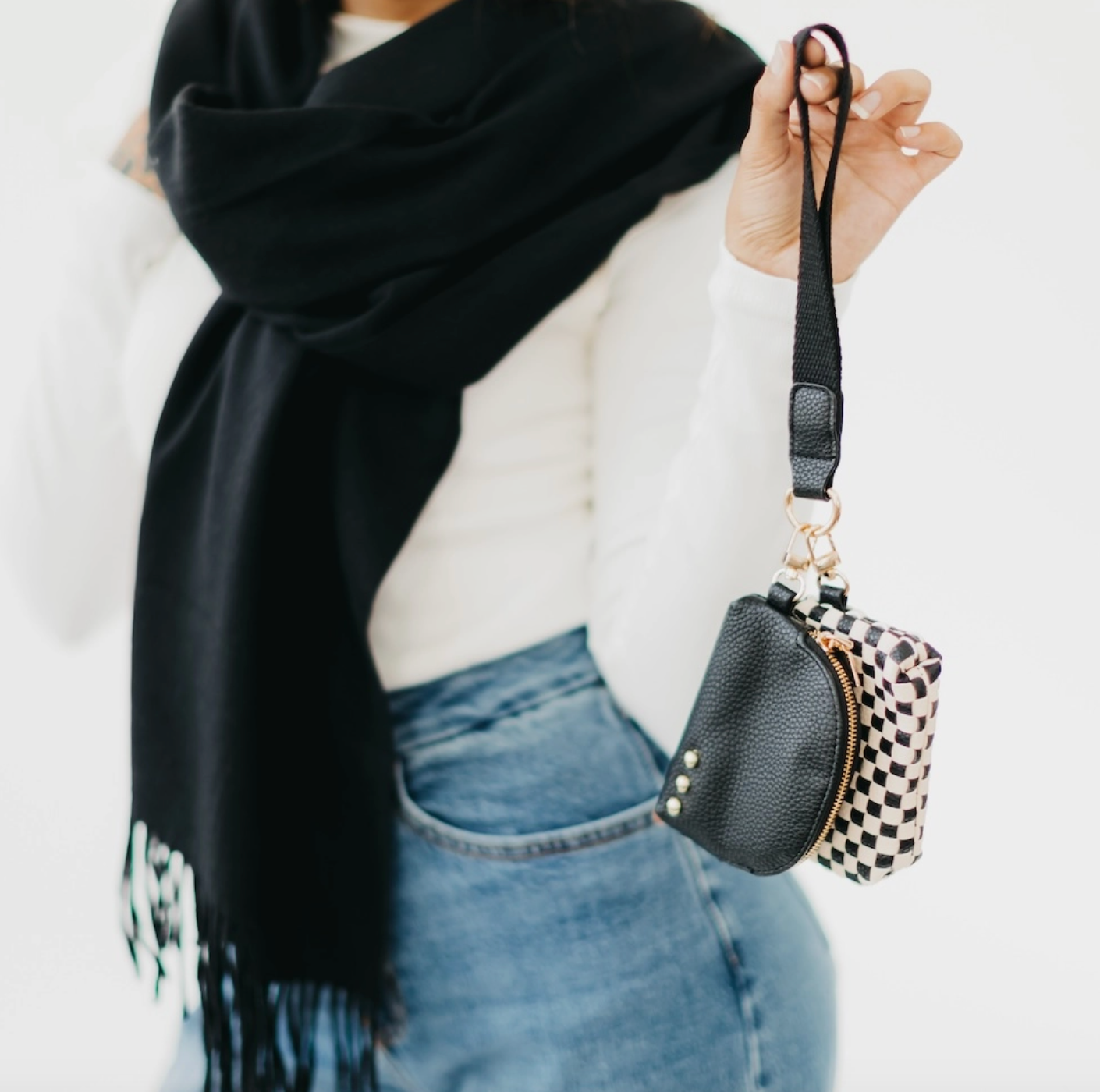 Checkered Wonderlust Black Wristlet