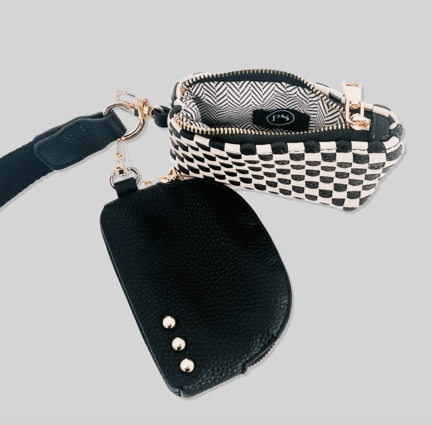 Checkered Wonderlust Black Wristlet