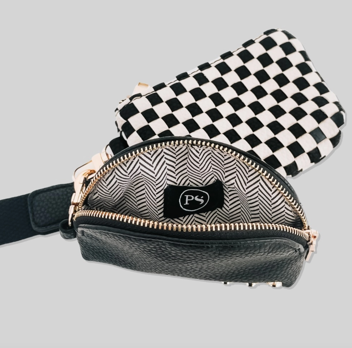 Checkered Wonderlust Black Wristlet