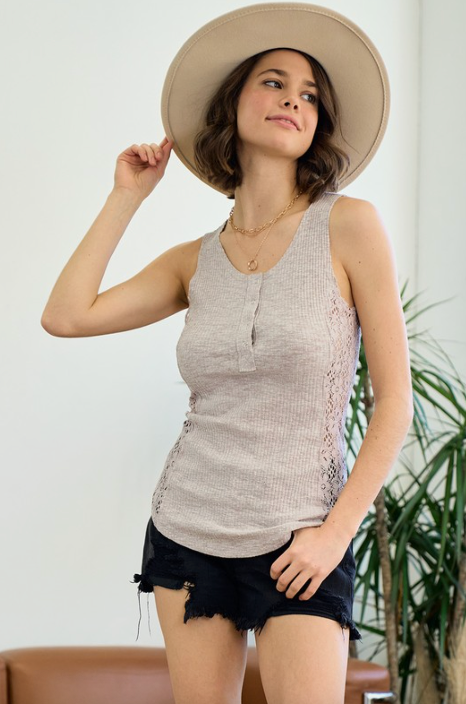 Oatmeal Henley Tank Top
