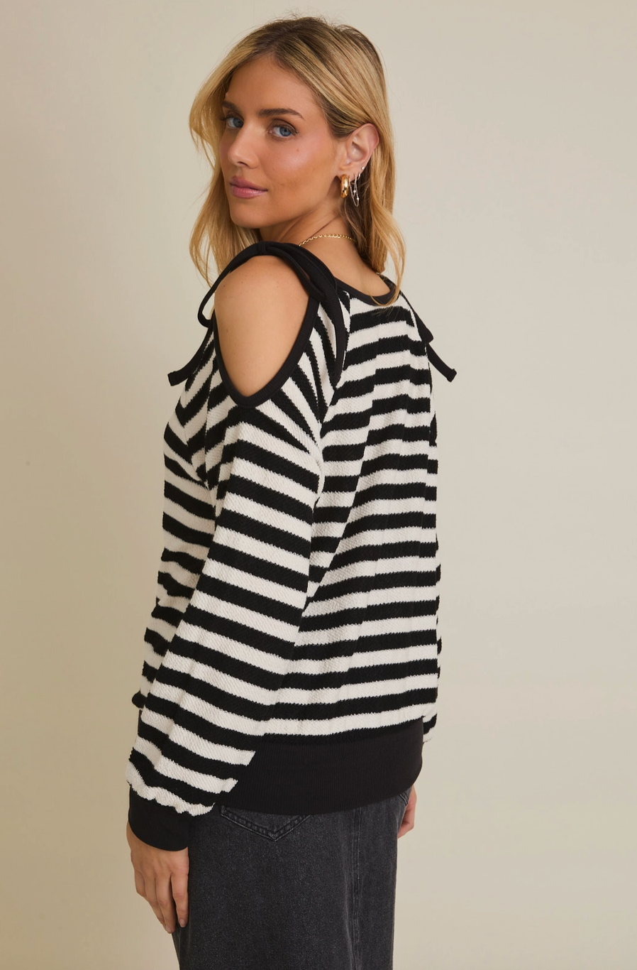 Stripe Shoulder-Tie Sweater