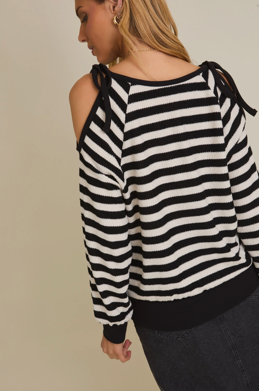 Stripe Shoulder-Tie Sweater