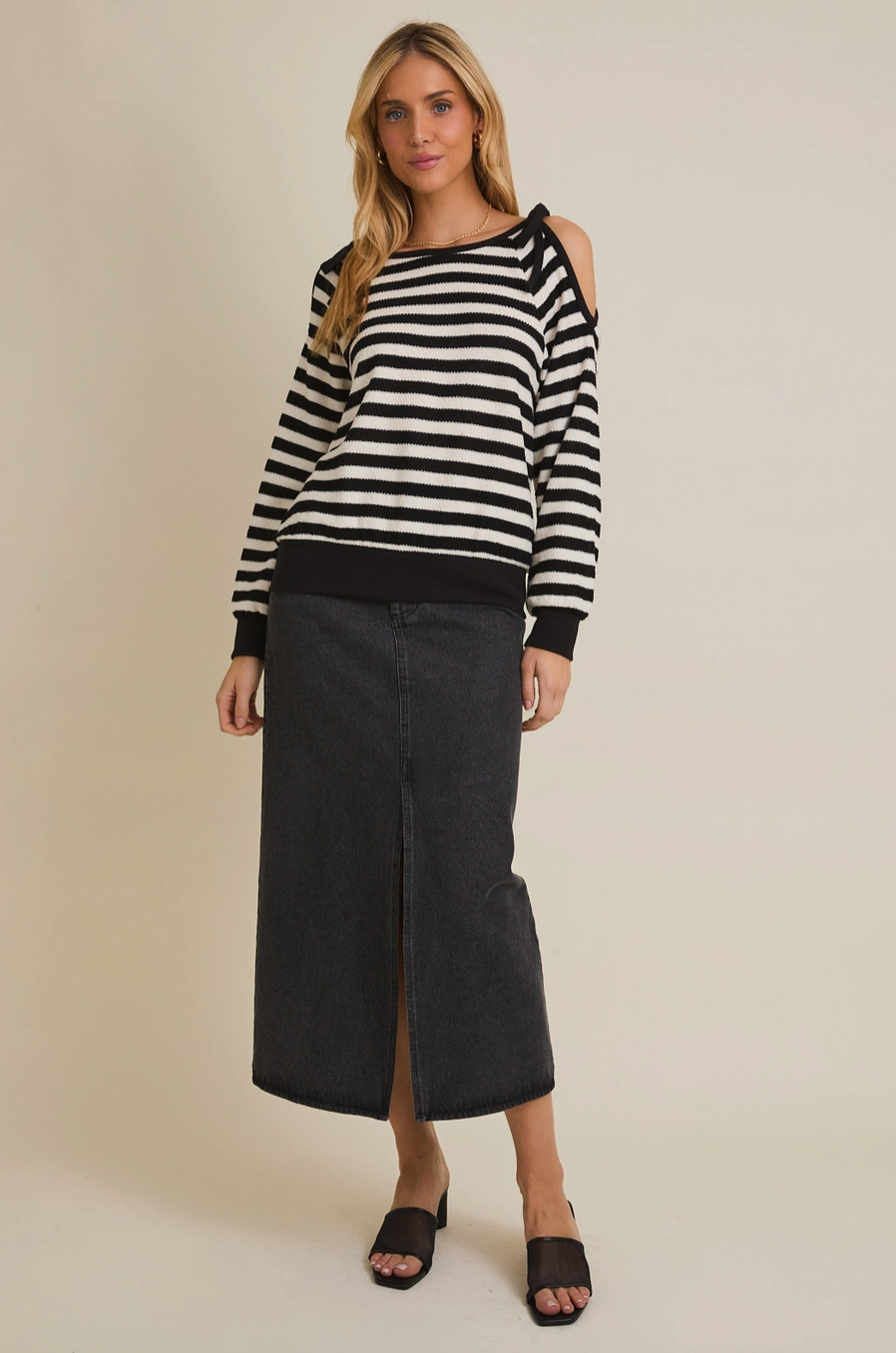 Stripe Shoulder-Tie Sweater