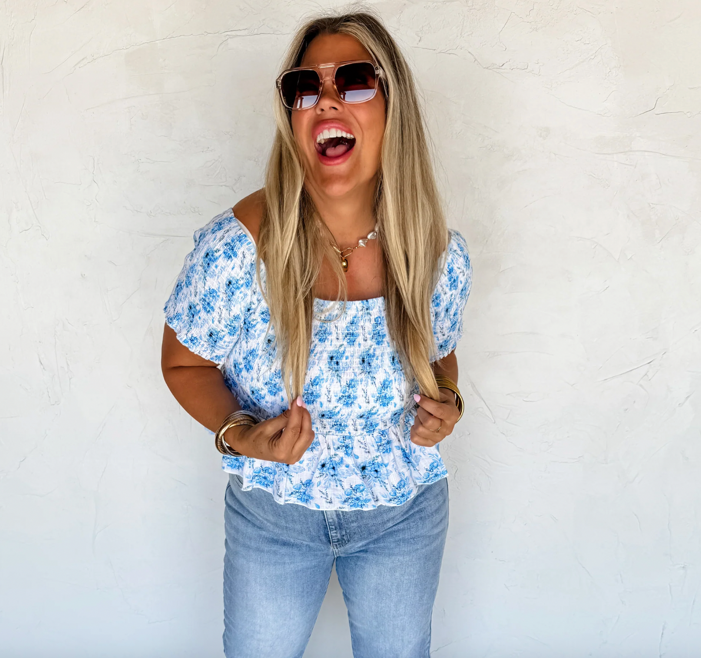 Essie Floral Smocked Top