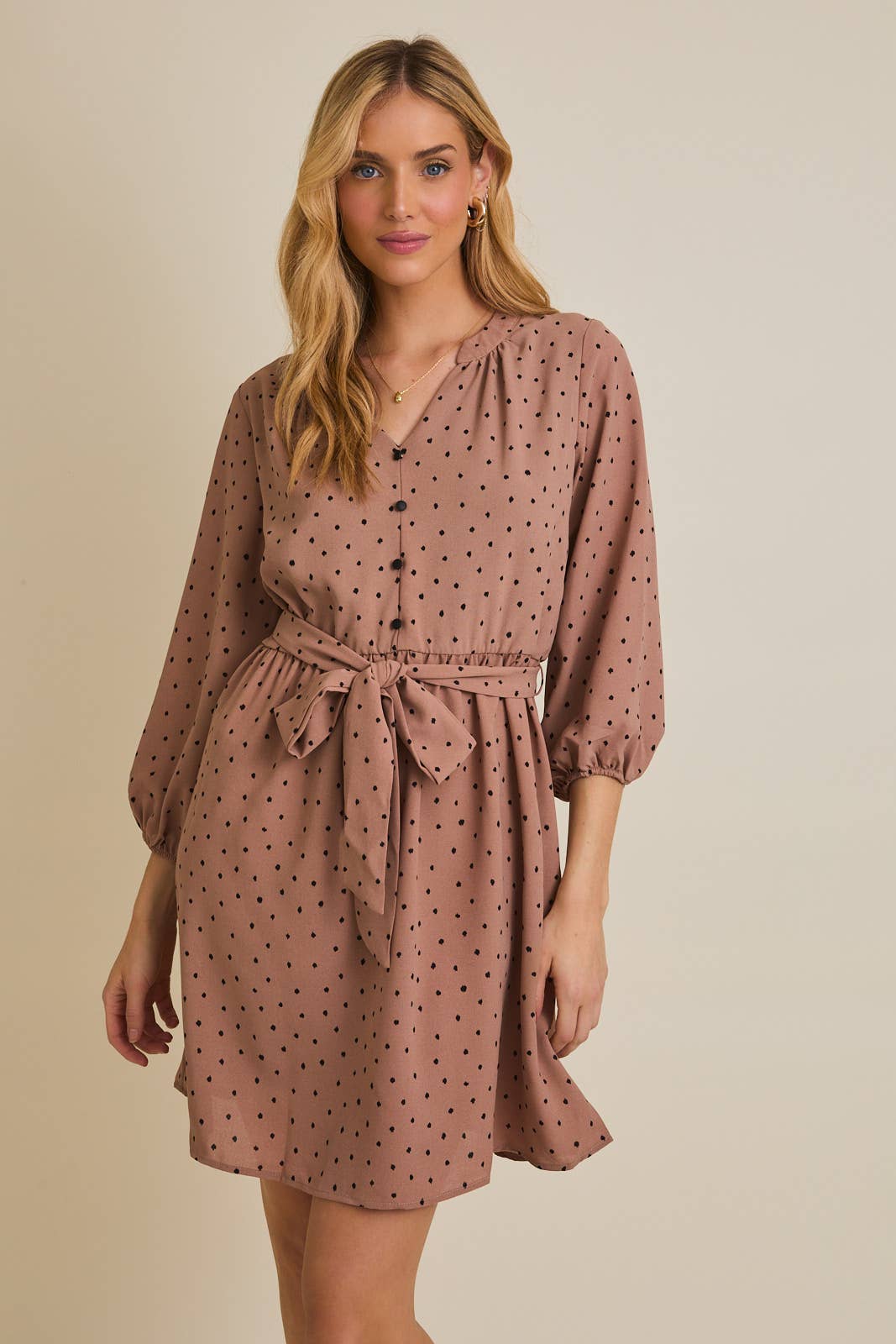 V-Neck Shirring Dress