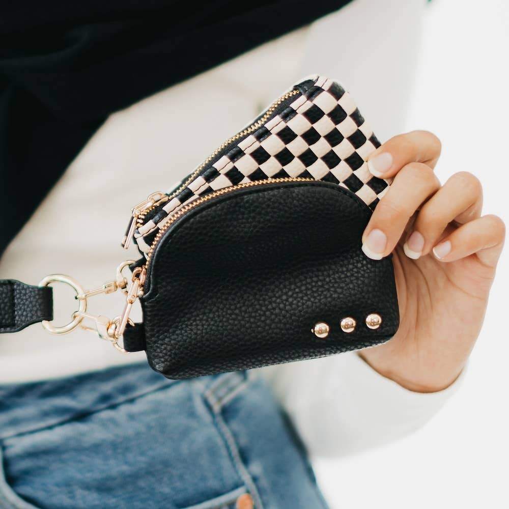 Checkered Wonderlust Black Wristlet