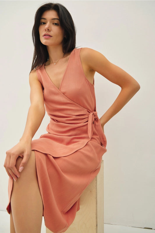 Linen Mock-Wrap Dress