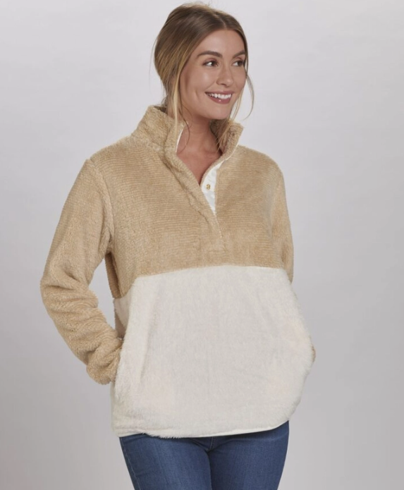 Camel Stripe Fleece Pullover