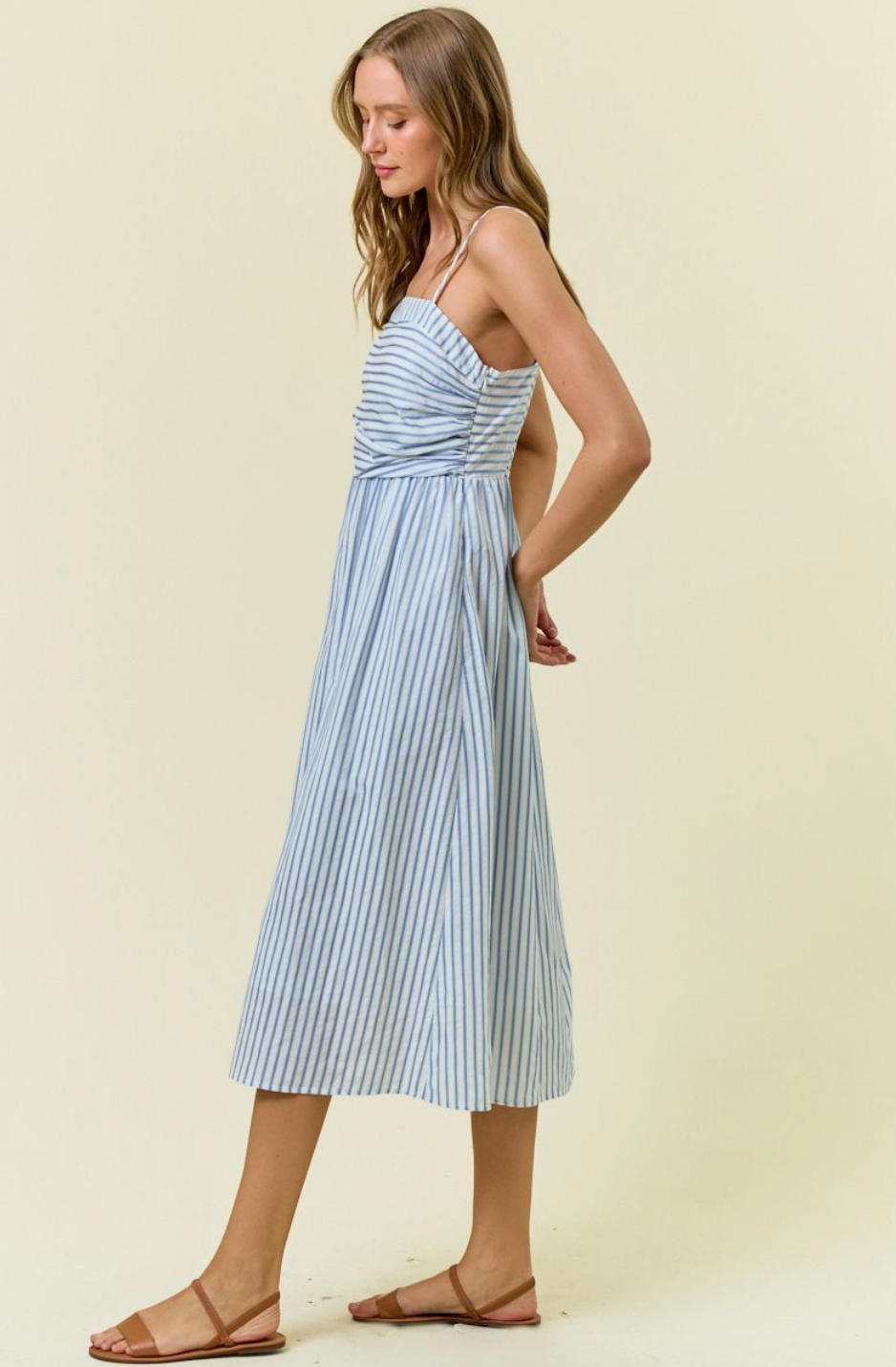 Ruched Stripe Midi Dress