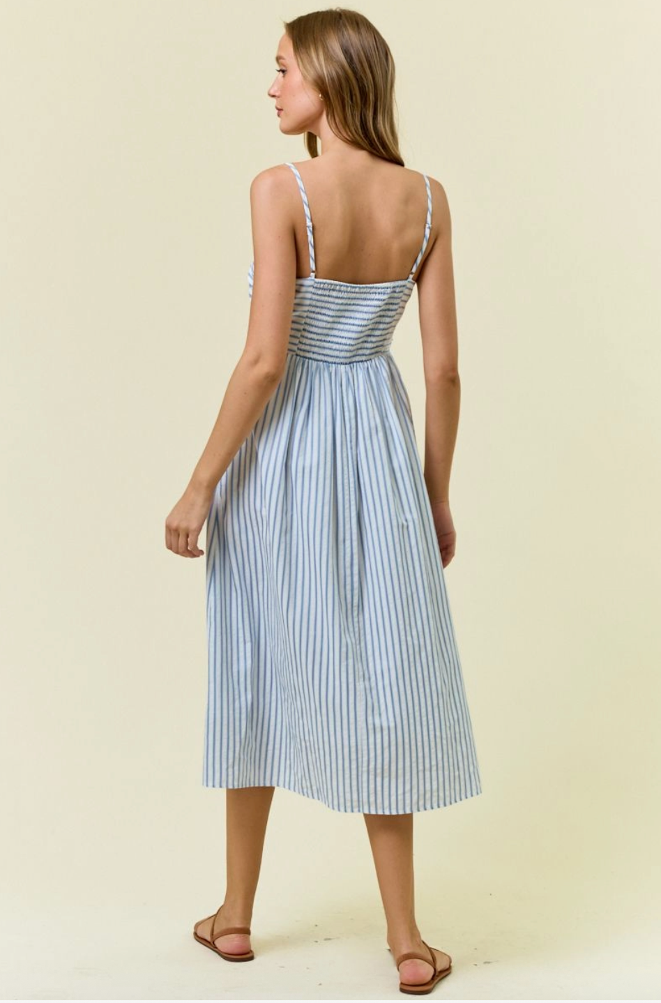 Ruched Stripe Midi Dress