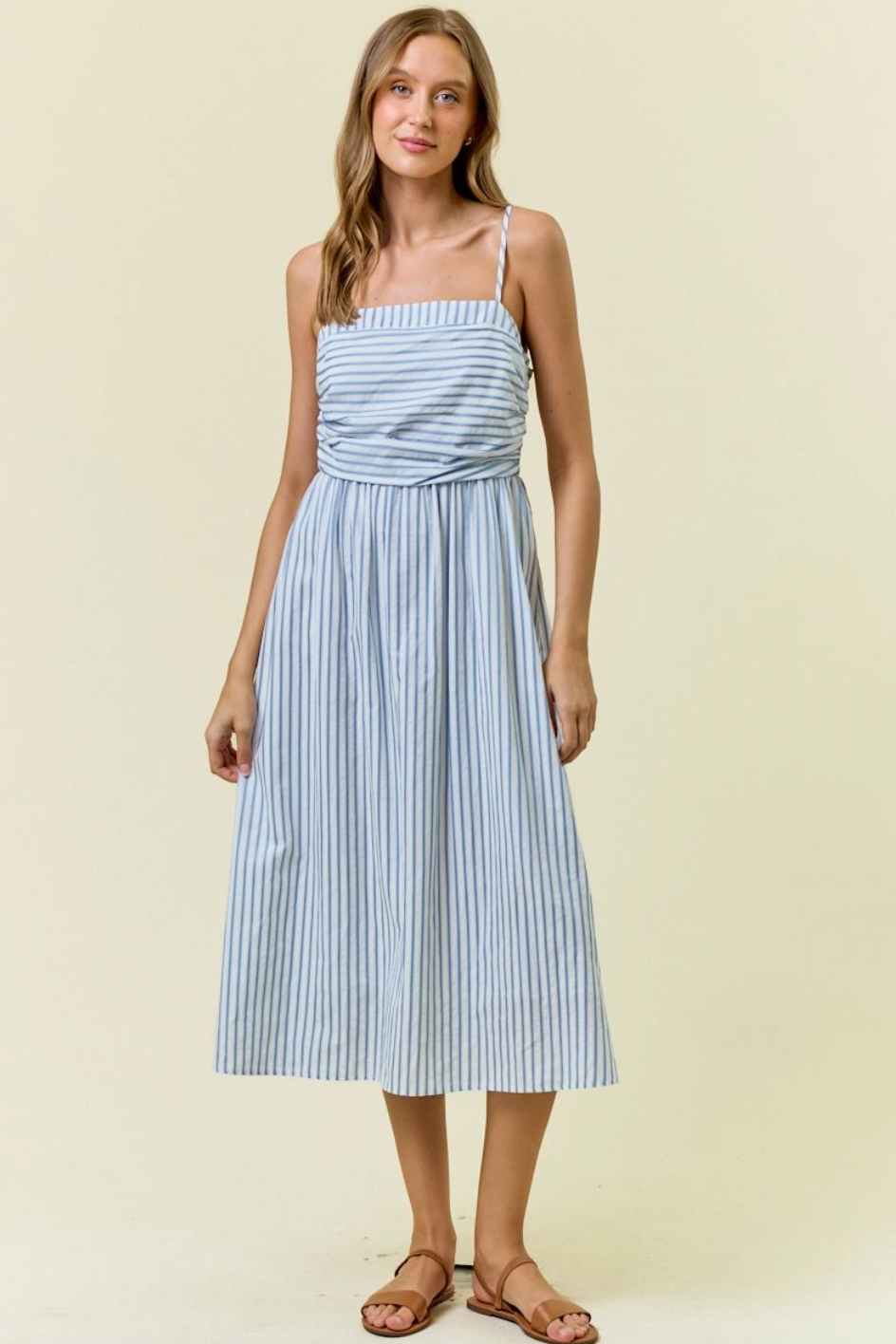 Ruched Stripe Midi Dress