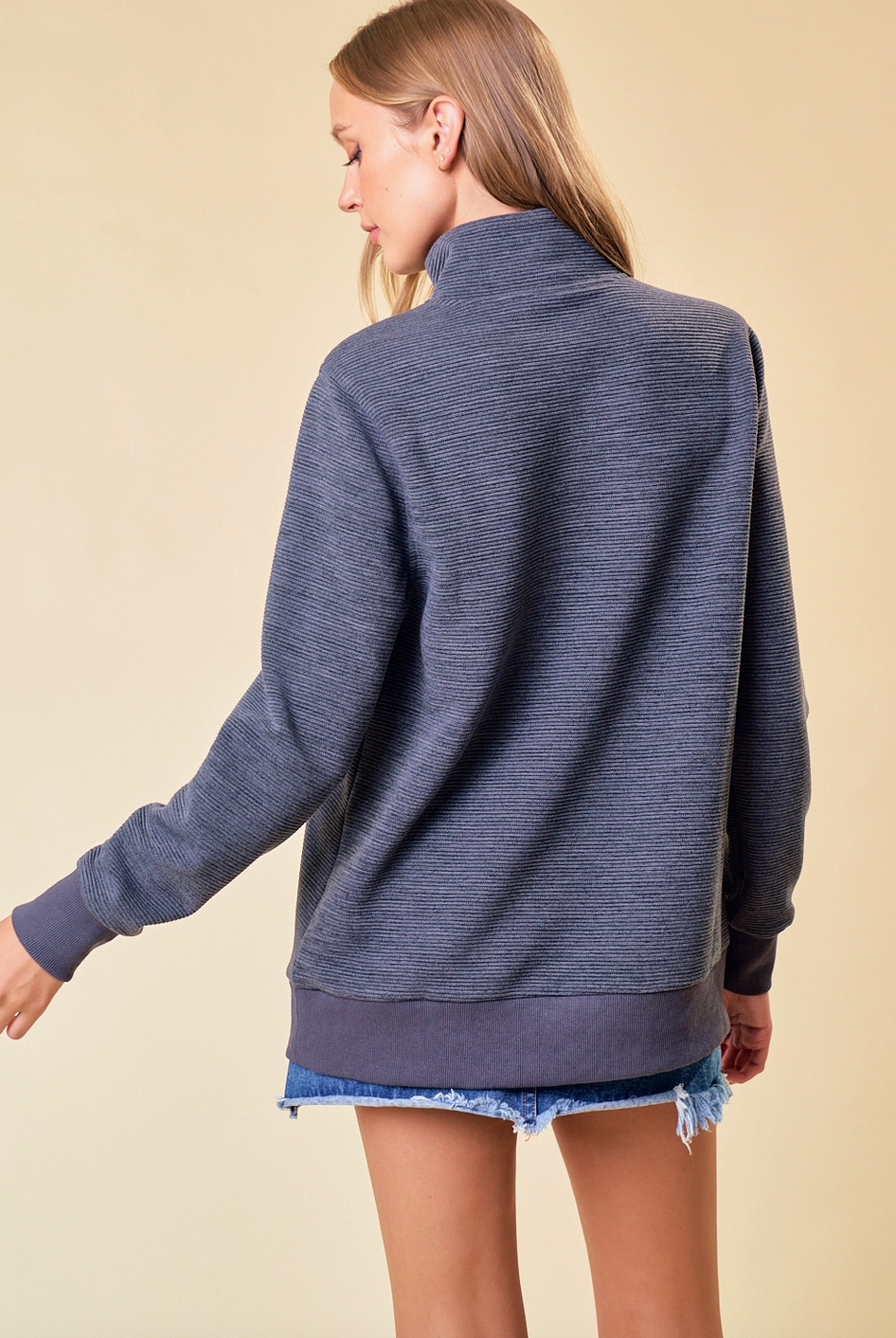Quilted Yoke Funnel Pullover