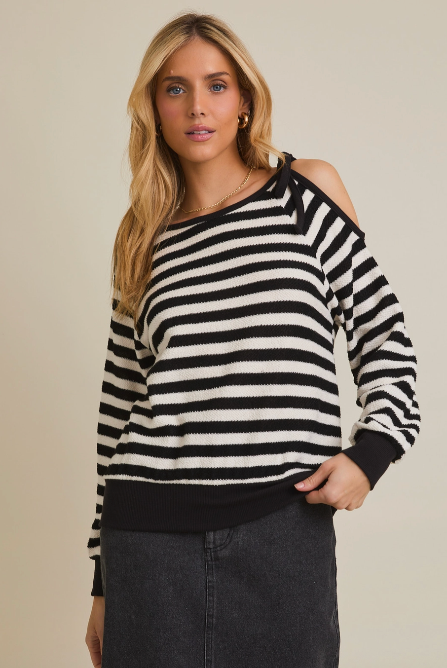 Stripe Shoulder-Tie Sweater