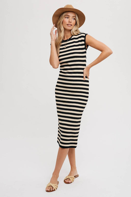 Striped Midi Dress Black