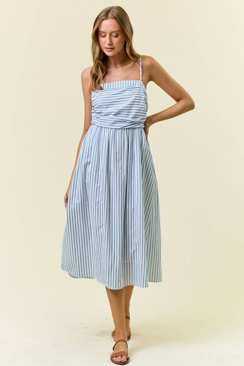 Ruched Stripe Midi Dress