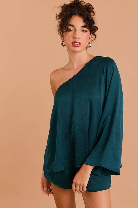 Lea One-Shoulder Layered Romper