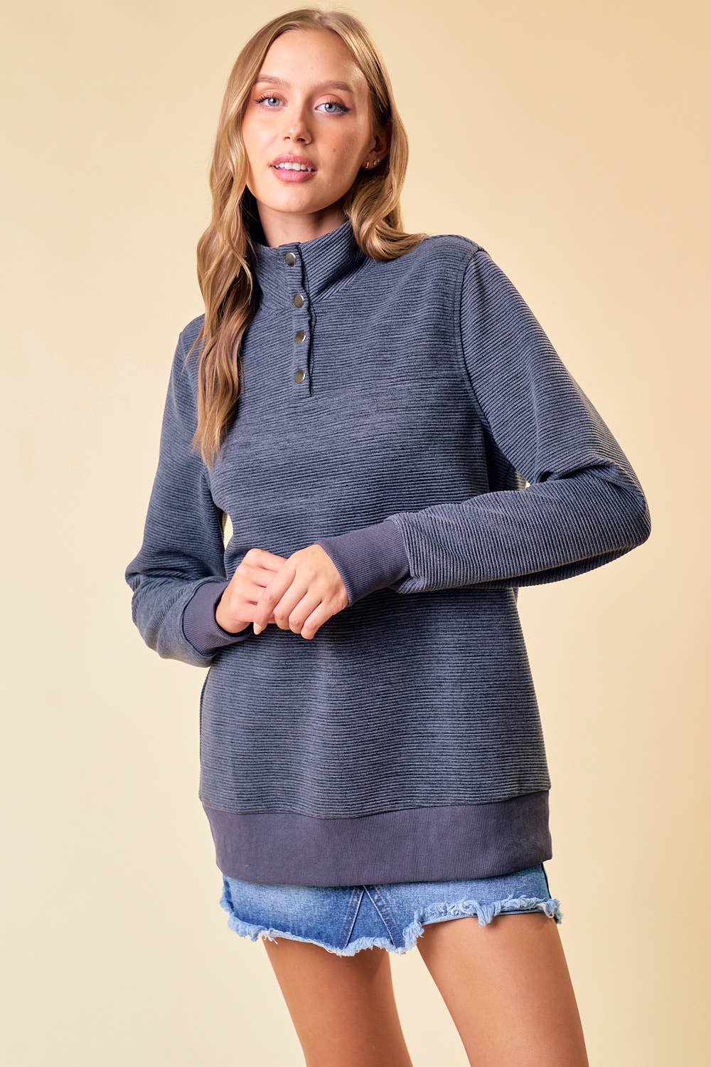 Quilted Yoke Funnel Pullover