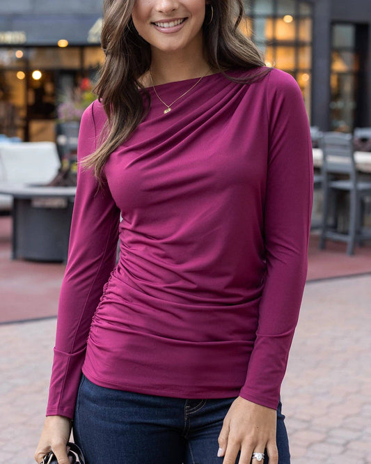 Pleated Boat Neck Top